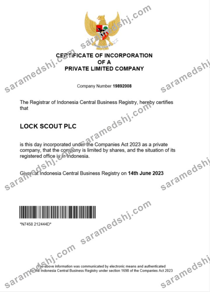 Indonesia certificate of registration Word and PDF template